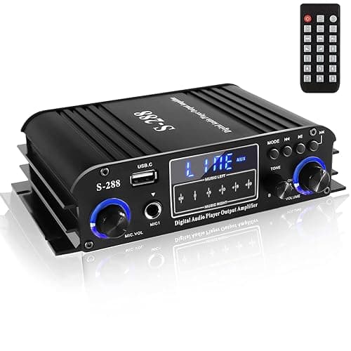 Romicta 4 Channel Bluetooth 5.0 Stereo Amplifier, 50Wx4 Home Audio Stereo Receiver, 1200W Max, USB/SD/FM, Class D HiFi Power Amp for Home Theater, Car & Karaoke, Includes Remote & Power Adapter