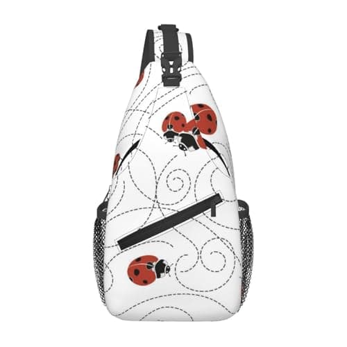 Ladybug Bugs Drawing Curved Spiral Circles Romantic Cycle Ladybird Animals Cartoon Men'S Crossbody Chest Bag, With Padded Strap, Large Capacity For Ipad Tablet Travel Work
