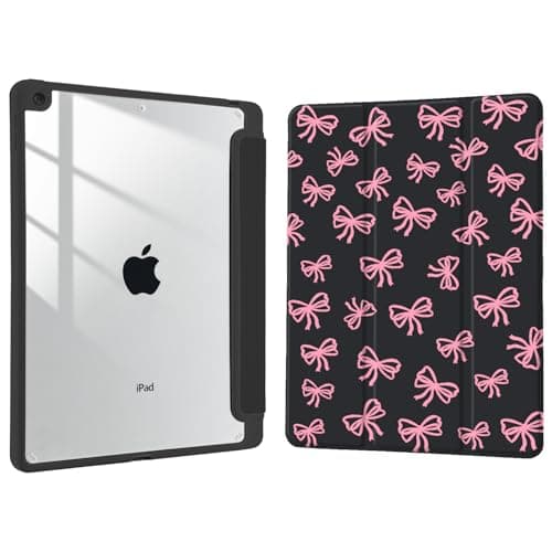 Joyland Pink Bow Pattern for iPad Air 5th/4th Generation 10.9 Inch 2022/2020,Air 11" M3 2025/M2 2024 Built-in Pencil Holder with Shockproof Cover Clear Transparent Back Shell Auto Wake/Sleep,Black