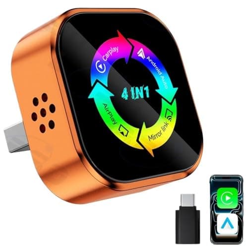 FGZKKS 2026 4-in-1 Wireless CarPlay Adapter, Wired to Wireless, Supports Android Auto and Screen Mirroring Casting, Compatible with iPhone iOS 10+ and Android 11+ Systems (Orange+ Adapter)