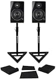 Rockville APM5B V2 Bundle: (2) 5.25-in 320W Peak/80W RMS Active Powered Studio Monitor Speakers-Black, Pair of RVSM1 Near-Field Stands, Pair of RRS190S Foam Isolation Pads, 3-Items