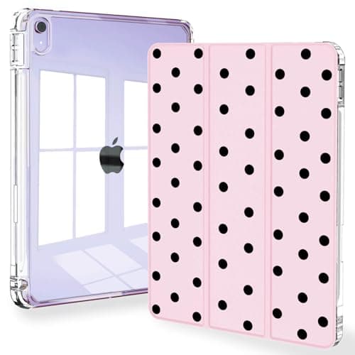 Feams Slim Case for iPad Air 11-inch M4/M3/M2 (2026/2025/2024), iPad Air 5th/4th Generation (2022/2020) 10.9 Inch Case Clear Back with Pencil Holder & Auto Sleep, Pink Black Polka Dot