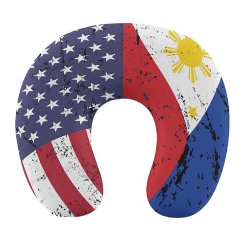 HEBVASS Premium Memory Foam Travel Pillow, American Philippines Grunge Flag U-Shaped, Head Support U-Shape for Bus Airplane Restful Sleep, Washable Breathable Cover