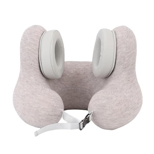 Neck Pillow with Detachable Noise Reduction Ear Muffs 360° Support U Shape Airplane Pillow for Travel Office High Speed Train
