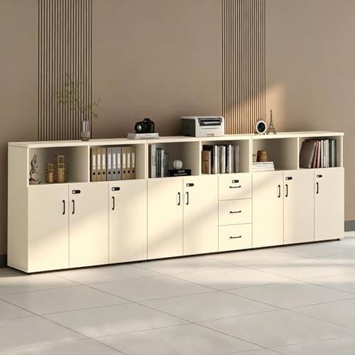 HSHBDDM File Cabinet with Password Lock, Wood Lateral Filing Cabinet for Letter/A4 Files, 3 Drawer with Door, Printer Stand with Open Shelves for Home Office