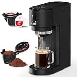 Single Serve Coffee Maker – Brew with Coffee Pods & Grounds, Compatible with Kcup Coffee Pods, Small Sizes Up to 6 8 10 12 14 Oz, 14 Oz Water Reservoir, Easy to Clean for Office Travel Home, Black