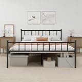 WJORATA Metal Platform Queen Bed Frame with Headboard Sturdy Steel Slats Support No Box Spring Needed Easy Assembly Black