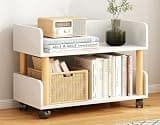 Wooden 2 Mobile Bookshelf Organizer with Wheels for Small Spaces Ideal for Bedroom Living Room and Home Office