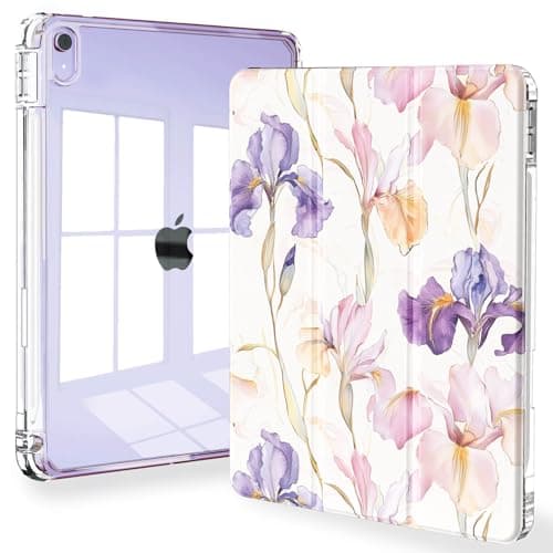 Feams Slim Case for iPad Air 11-inch M4/M3/M2 (2026/2025/2024), iPad Air 5th/4th Generation (2022/2020) 10.9 Inch Case Clear Back with Pencil Holder & Auto Sleep, Purple Iris
