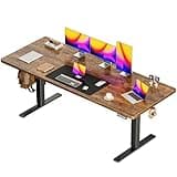 Huuger 71 x 30 Large Electric Standing Desk, Height Adjustable Computer Desk, 29.5" Deep Desktop, Stand up Gaming Office Table with 2 Hooks, 3 Preset Heights, for Home Office, Rustic Brown