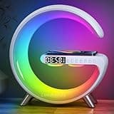 Smart LED Table Lamp,4-in-1 Wireless Charger with Speaker,Night Light, Alarm Clock, and Bluetooth Speaker with App Control, Ideal Gifts for Home, Office, Christmas(White)