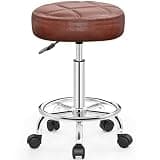 Brick Attic PU Leather Rolling Stool with Wheels, Adjustable Swivel Stool with Footrest, 360° Rolling Stool for Tattoo, Salon, Massage, Medical, Office, Home Kitchen, Vintage Rust