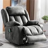 Leather Power Lift Recliner Chair with Lumbar Heating Massage Electric Recliner Chair with Cup Holders Side Pockets Wide Seat for Elderly Living Room