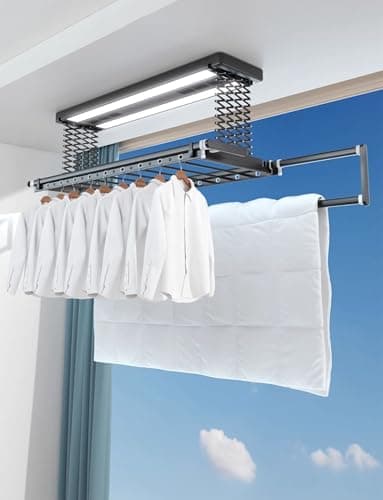 iumLeap Ceiling Clothes Dryer Aluminium and Steel Electric Clothes Dryer with Remote Control,Folding Clothes Drying Rack with Electric Heater Fan, Heavy Duty 35kg Capacit, A