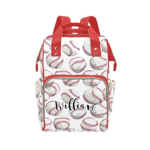 COWSROCK Personalized Diaper Backpack for Mom, Custom Name Baby Bag Backpack, Waterproof Multi-Pocket Diaper Bag with Large Capacity, Baseball Print Gift for Baby Shower