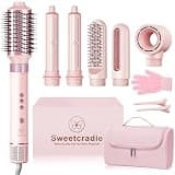 6 in 1 Air Hair Styler, 1400W High Speed Ionic Hair Dryer with Wrap Curlers, Blow Dryer Brush & Frizz-Free Hot Air Brush, No Heat Damage Hair Tools for Fast Drying, Curling, Smoothing & Volume