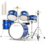 LeSage Drum Sets 5-Piece for Beginners, 16 inch Size Complete Drum Kit with Adjustable Throne, Cymbal, Hi-Hat, Pedal & Drumstick (Blue, 16 inches)