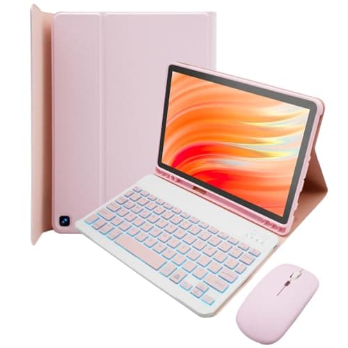 Keyboard Case for Amazon Kindle Fire HD 10&10 Plus 11/13th Gen 10.1 inch, 7 Color Backlit Detachable Keyboard with Pen Slot, Bluetooth Mouse,Pink3