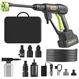 Cordless Portable Washer, Handheld Washer, Battery Operated Washer for Car Home Outdoor Patio Garden, Lightweight Car Washer, Washer with Foam Pot, Cleaner with 23FT Elastic Hose (Blackgreen)