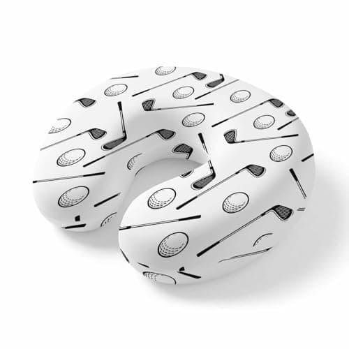 ZRNLTDGHK Neck Pillow Golf Club Ball Seamless Pattern Travel Pillow Memory Foam U Shaped Pillows, Modern Minimalist Art Travel Neck Pillows for Airplane Car Office Home Sleeping Rest