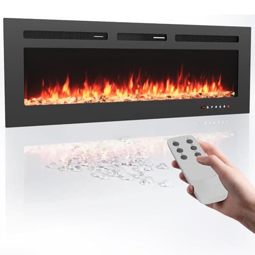 50 Inch Electric Fireplace Heater, Wall Mount or in-Wall Recessed Fireplace Insert, 8 Hour Timer, Color Changing Flames, 750W/1500W Indoor Heater,Touch Screen/Remote Control
