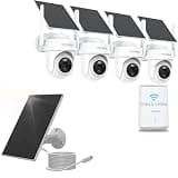 YOYIRYB 4-Camera Solar Security System with Extra 3W Solar Panel, Ethernet Base Station, 4K, No Subscription, 64GB Local Storage, Color Night Vision