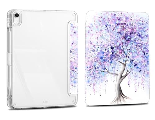 Case for iPad 10.2 Inch 9th/8th/7th Gen 2021/2020/2019, iPad Air 3 2019 10.5, Slim Clear Case with Pencil Holder，Multi-Angles Folding Y-Shaped Stand Cover, Purple Tree