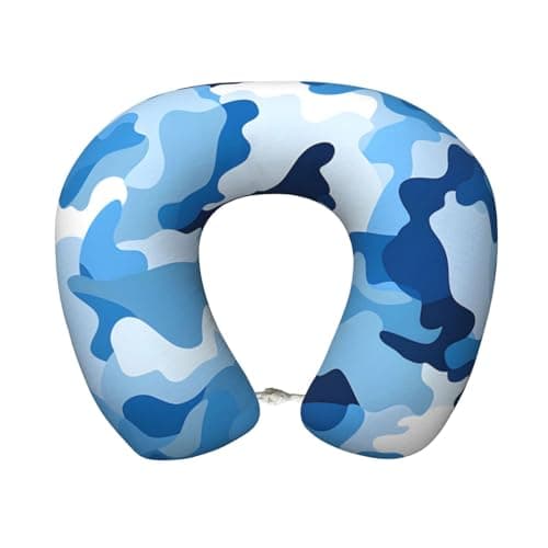 OSAM SPACE Light Blue Camouflage Travel Neck Pillow for Sleeping Neck Support Memory Foam Airplane Pillow U Shaped Pain Relief Pillows for Flight Train Car Office