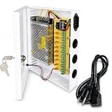 9 Channel 12V DC 10A Auto Reset PTC Fuse Power Supply Distribution Box 9ch 12VDC 120W Metal Box Cabinet for Burglar Alarms CCTV DVR Security System Camera PTZ Access Control