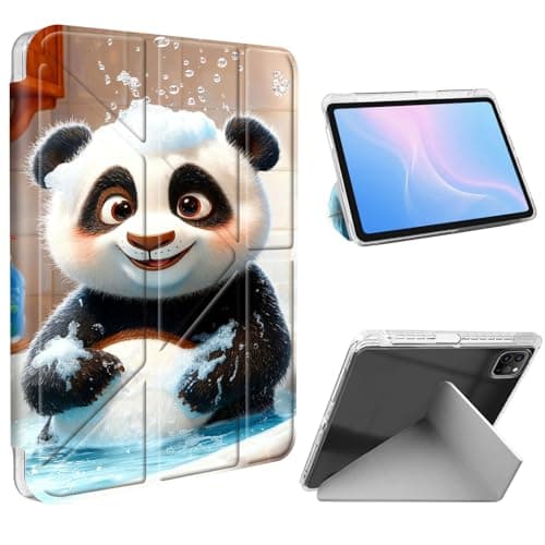 ETLKJVBL for iPad Pro 12.9 Inch Case, Slim Clear Cover with Pencil Holder, Multi-Angle Y-Stand, Auto Sleep/Wake, Panda Bathing with Bubbles Lightweight Tablet Case