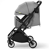 newyoo GlideTow TR18M Compact Travel Stroller, Baby Stroller with Retractable Handle, Cup Holder, One-Hand Quick Fold, Near Flat Recline Seat, Light Gray