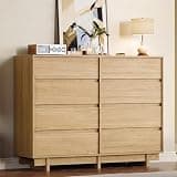 HOUROM Oak Dresser for Bedroom with 8 Drawers, 53" Wide Modern Dressers Chest of Drawers with Sturdy Base and Minimalist Linear Design, Wooden Closet Clothes Organizer for Bedroom
