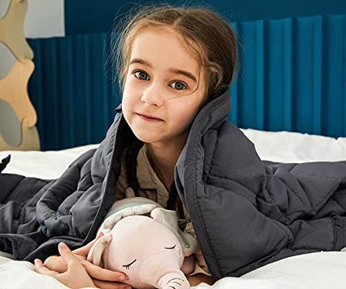 AN Kids Weighted Blanket 7 Pounds (41" x 60", Throw Size) Perfect for 60-80 lbs Kids, Natural Cotton with Lead-Free Glass Beads