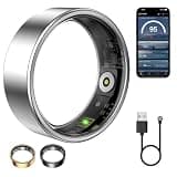 WNRTSA Smart Ring for Women & Men, Fitness Tracker with Heart Rate, Blood Oxygen, Sleep Monitoring, Long-Lasting Battery, IP68 Waterproof (Silver, #13)