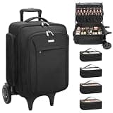 Relavel Rolling Makeup Case with 4 Small Makeup Bags, Large Make Up Travel Organizer with 2 big Wheels, Professional Lockable Makeup Artist Backpack with Adjustable Dividers for Daily Use - Black