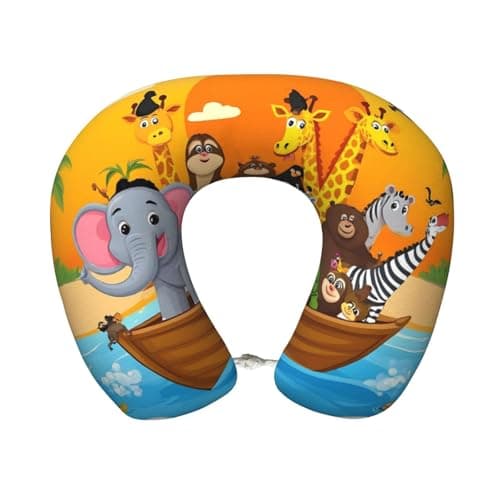 Moxquju Animals On Noah's Ark1 Print Memory Foam Neck Pillows U Shape Travel Pillow Head Neck Support Airplane Pillow for Traveling, Car, Home