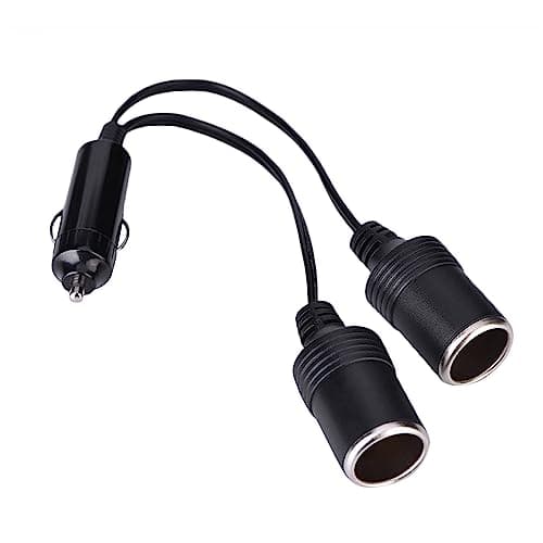 12V/24V Car Charger Plug to 2 Way Female Cigarette Socket Extension Cord, 9.4 Inch Copper Wire Cable with High Temp Bakelite Plug for Cars, Trucks, Motorcycles