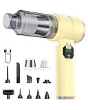 Portable Cordless Car Vacuum,4-in-1Handheld Cordless Vacuum with 30000Pa Suction,130000RPM,6800mAh Battery,10Nozzles,Rubber Paint Material for Car,Home,Birthday Gifts for Men Dad Husband(cream yellow)
