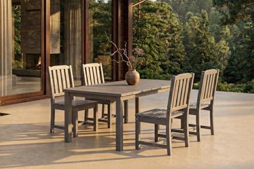 Patio Kingdom Perli™ 5-Piece Outdoor Dining Set, All-Weather HDPE Patio Furniture with 4 Armless Chairs and Rectangular Table, UV-Resistant 4-Person Set for Deck, Backyard, Grey