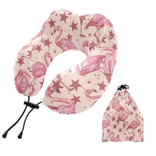 ALAZA Vintage Flamingo Stars Travel Neck Pillow Memory Foam Neck Pillow with Storage Bag,Soft Travel Pillow for Sleeping Travel Airplane Car Office Home