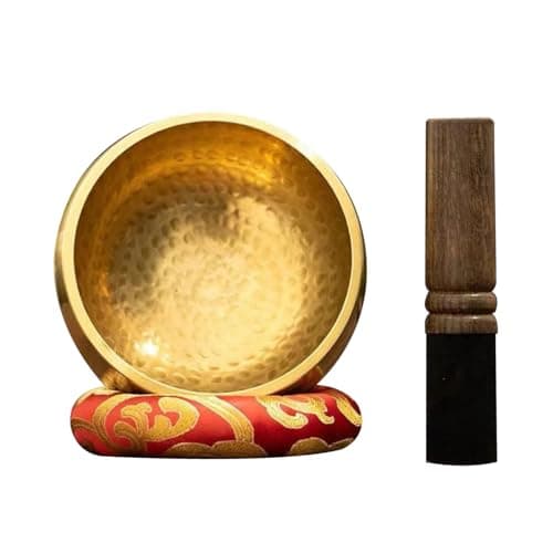 Xenavo Tibetan Singing Bowl Set, Healing Sound Bowl with Mallet and Cushion, Meditation Sound Bath Bowl for Yoga, Chakra Balancing, Stress Relief, Anxiety Relief and Deep Relaxation (Gold-4.5inch)