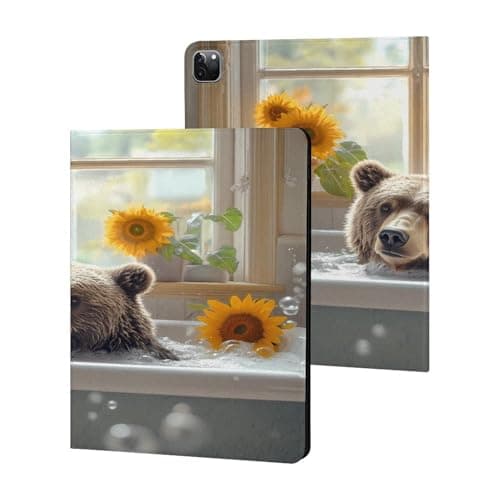 Funny Bear Bathroom Sunflower Tablet Case Compatible with iPad Pro 2020/2021/2022 (12.9in) Protective Case Stand Protective Cover
