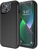 Diverbox for iPhone 13 Case [Shockproof] [Dropproof] [Tempered Glass Screen Protector + Camera Lens Protector],Heavy Duty Protection Phone Case Cover for Apple iPhone 13 (Black)