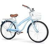 WEIZE Beach Cruiser Bike, 26 inch Commuter Bicycle for Adult Men and Women,High-Carbon Steel/Front & Rear Fenders, Comfortable City Bikes with Rear Rack&Basket, Ergonomic Upright Design,Blue
