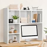 OOOK 35.5" L Dorm Desk Hutch White, Desktop Bookshelf with 5 Shelves