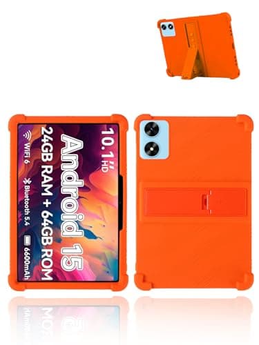 for SHARECLOUD P10C Android 15 Tablet,10.1" 2.5K Ultra Clear Display Tablet Model Case,UYRUREL Soft Silicone Adjustable Stand Cover Lightweight Kids Friendly,Orange.