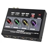 PROAR 4-Channel Headphone Amplifier, 8 Outputs with Individual Volume, RCA/3.5mm/6.35mm Jacks, RGB Lights, Mute Function, Mono/Stereo Switch for Gaming, Podcast, Studio Recording & Home
