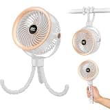Neliangia Stroller Fan Rechargeable with 360 Rotation & Digital Display, Baby Fan with 5 Speeds, Flexible Tripod & Ultra Quiet, Portable Fan for Car Seat, Crib, Travel, Cream White & Grey