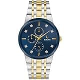 Bulova Men's Modern Two-Tone Stainless Steel Multi-Function Quartz Watch, Blue Dial with Diamonds, 40mm Style: 98D180