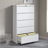 5-Drawer Lockable Lateral Steel File Cabinet, Heavy-Duty Wide Filing Cabinet, Fits Legal Letter A4 F4 Hanging Folders for Home & Commercial Office
